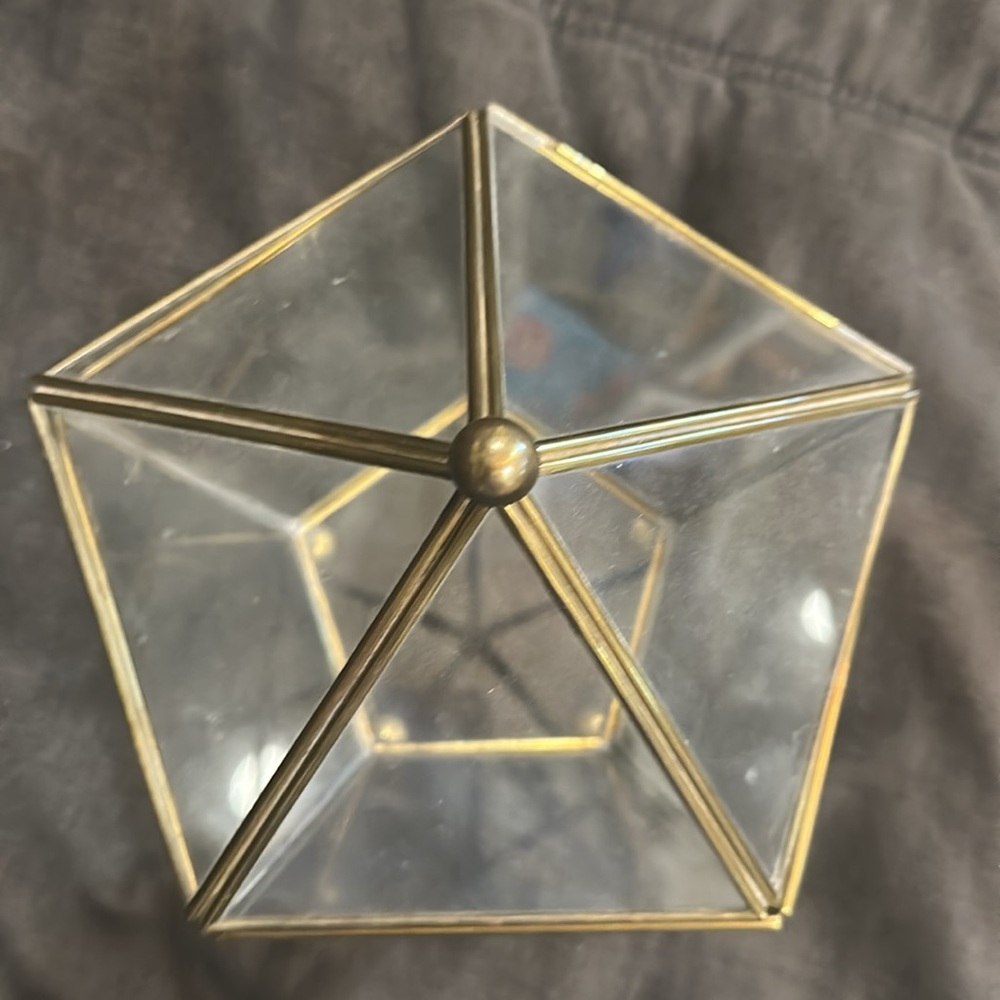Vintage glass and brass pentagon case or succulent terrarium